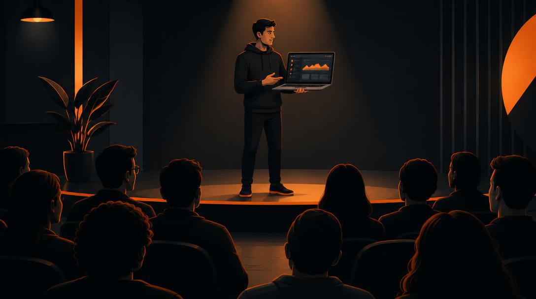 Presenter showing a demo on stage